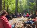 Die Studierenden sitzen im Wald und meditieren.