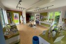 Der Innenbereich des Pavillons mit der Ausstellung zum Pfannkuchenweg.
